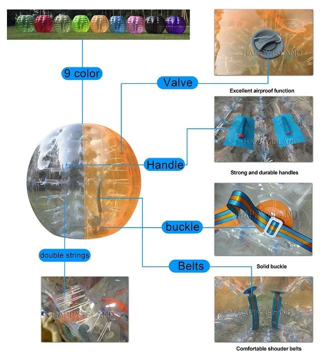 1.5m 0.8mm PVC Custom Logo Inflatable Bumper Ball Bubble Soccer Body Zorb Ball