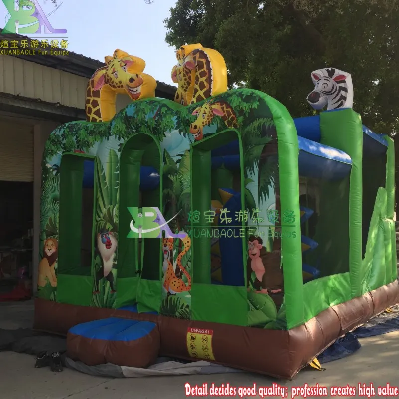 Inflatable Jungle Bounce House Combo for Kids / Inflatable Zoo Jumper Play House