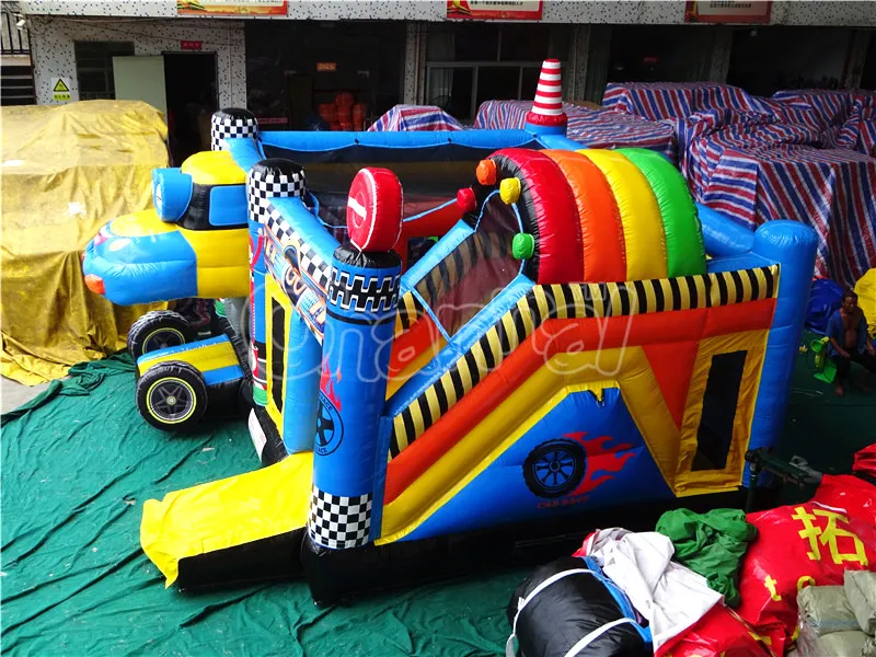 Outdoor Commercial Good Quality Bouncy Castle Inflatable Race Car Jumping Castle Combo for Kids Chb1348