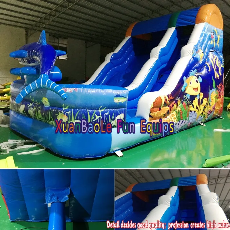 Single Lane PVC Water & Dry Slides with Blower Motor, Sea World Inflatable Shark Slide