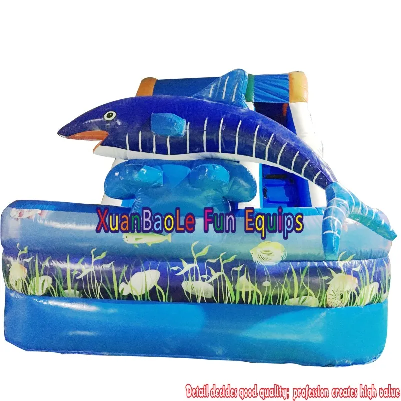 Single Lane PVC Water & Dry Slides with Blower Motor, Sea World Inflatable Shark Slide
