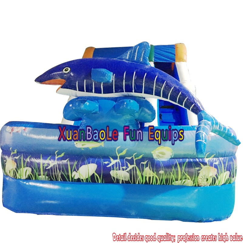 Single Lane PVC Water & Dry Slides with Blower Motor, Sea World Inflatable Shark Slide