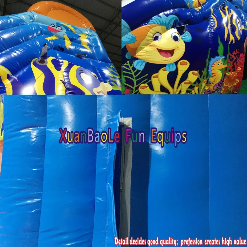 Single Lane PVC Water & Dry Slides with Blower Motor, Sea World Inflatable Shark Slide